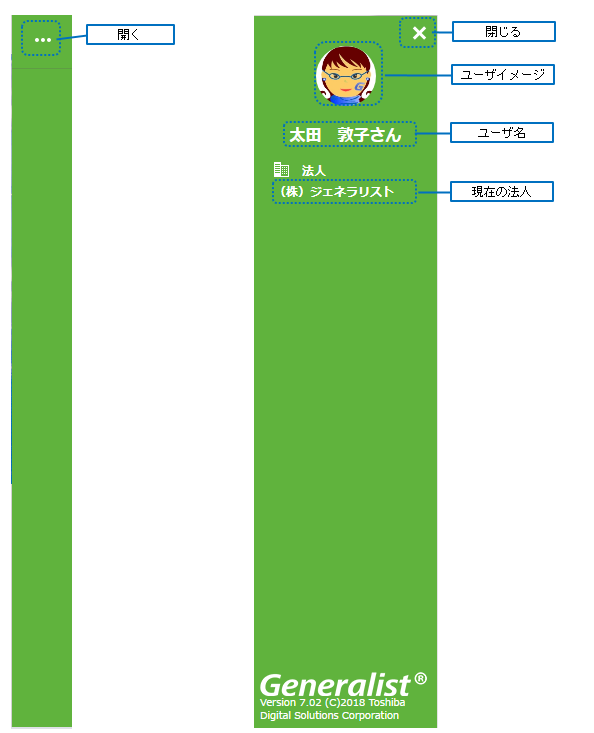 閉じたユーザメニュー画面